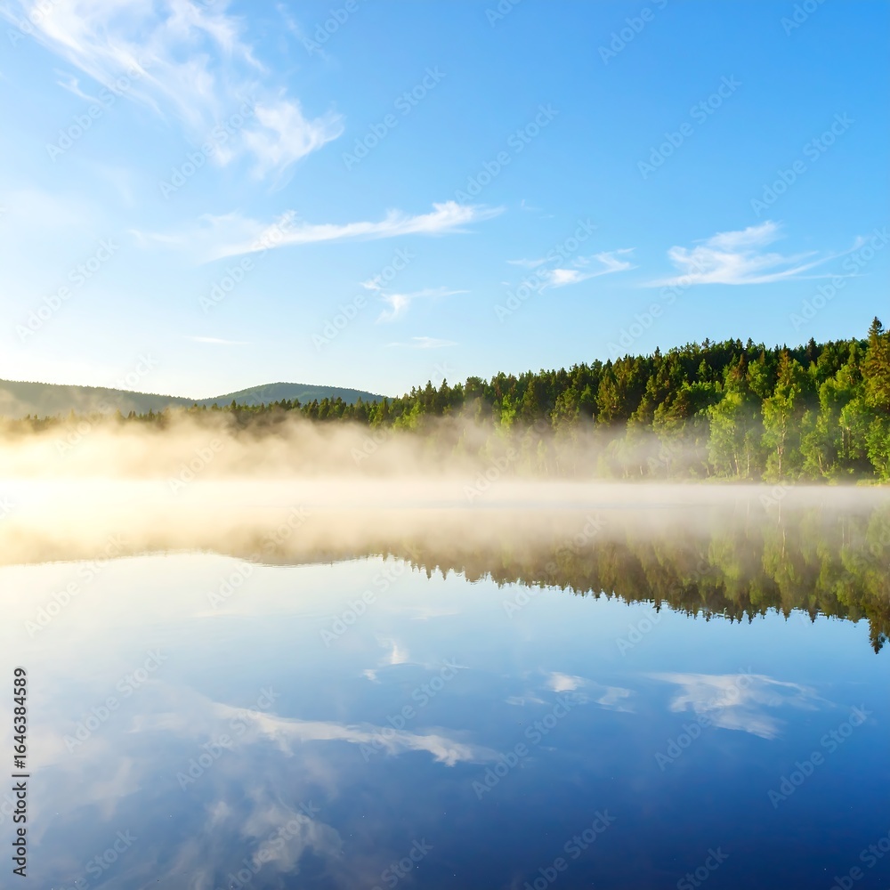 Fototapeta premium Misty lake sunrise landscape