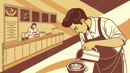 Barista preparing fresh coffee beverage in the cafe illustration design