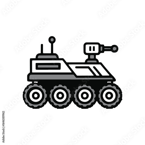 Futuristic rover exploring new terrain, technology illustration with antenna detail