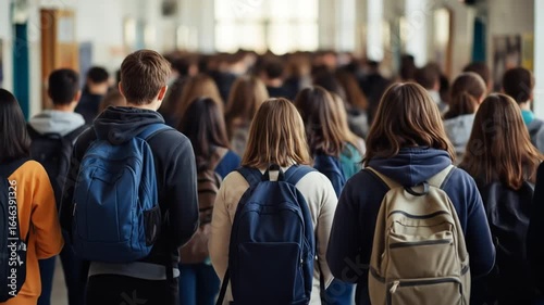 Wallpaper Mural Students Walking: Back to School Crowd, Backpacks, Hallway Torontodigital.ca