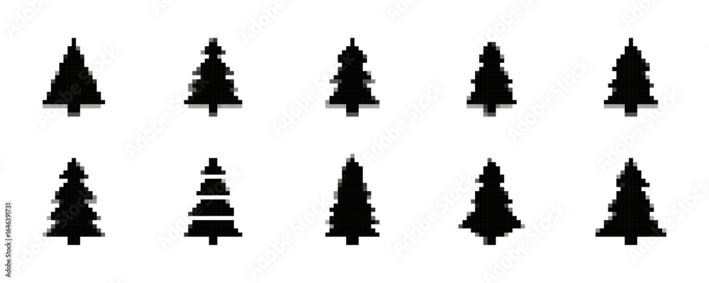 Fototapeta premium Pixelated Christmas Trees Represented as Game Assets in Grid Format