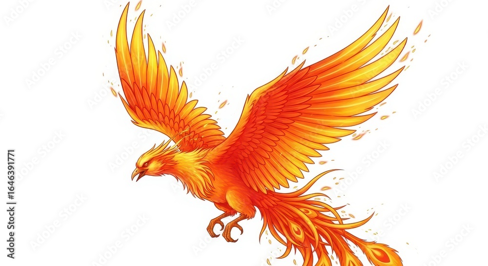 Obraz premium Fiery Phoenix Bird In Flight Illustration