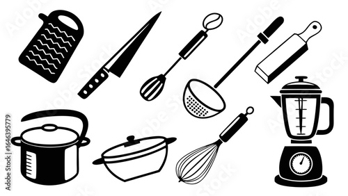 Kitchen essentials silhouette collection: cooking tools clip art designs
