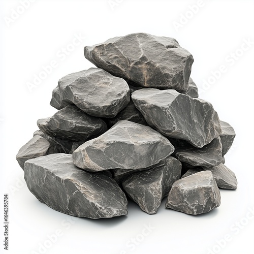 Pile of volcanic igneous rock fragments, isolated white