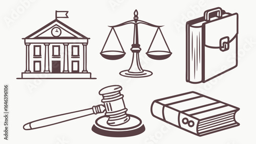 Legal and Court Icons Vector Set On Light Background