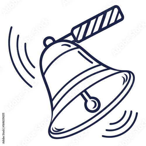 Line art illustration of a ringing bell with swirling sound waves on white