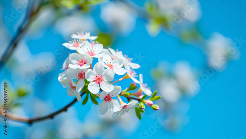 blossoming white flowers on blue sky