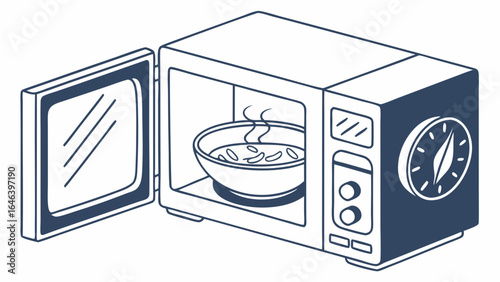Microwave Oven Illustration Heating Food, Icon Concept, Time and Meal