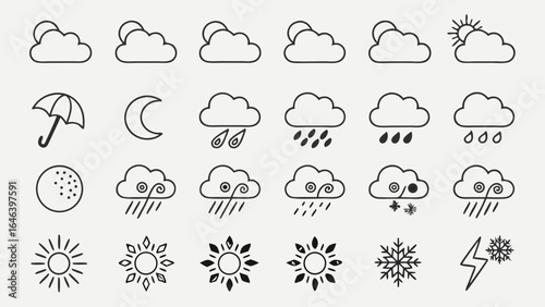 Minimalist Weather Icons in Vector Format for Meteorology and Forecasting