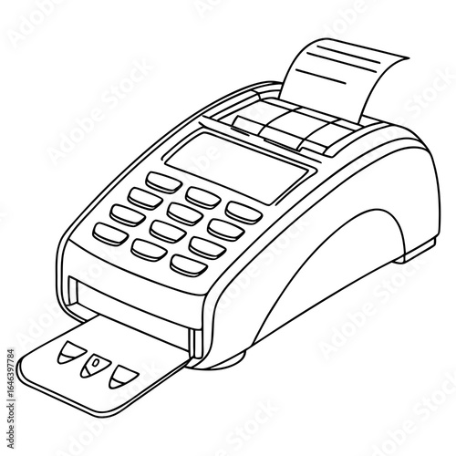 Modern Payment Terminal Illustration with Credit Card and Receipt Outline
