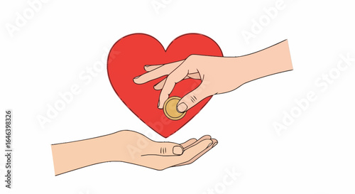 Illustration depicting charitable giving, showcasing donation, philanthropy, and humanitarian support. Suitable for fundraising campaigns, social awareness initiatives, and nonprofit promotions.