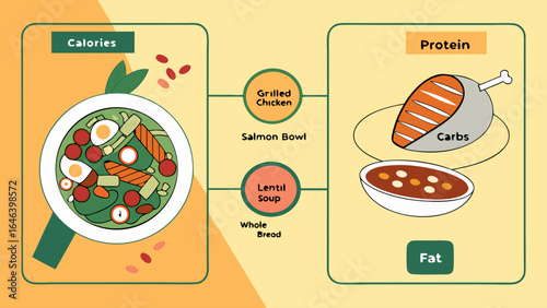 Nutritional Chart Illustrating Calories, Protein, Carbs, Fat with Food