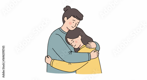 Illustration of a Loving Couple Embracing, Ideal for depicting relationship themes, emotional support, and promoting messages of love, care, and affection