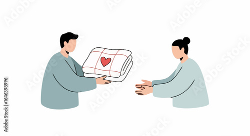 Minimalist Illustration of Blanket Donation for Charitable Causes and Community Support, Ideal for Promoting Volunteerism and Social Responsibility Initiatives