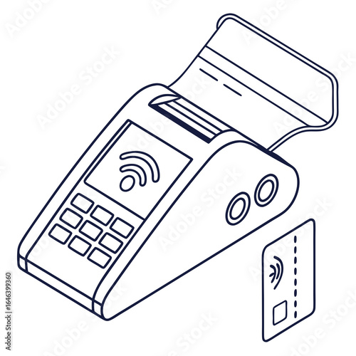 Payment Terminal Illustration with Contactless Credit Card Transaction