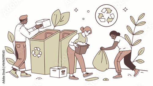 People Recycling Waste in Bins Outdoors Sustainable Eco-Friendly Lifestyle