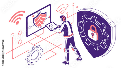 Protecting Data: Digital Shield Illustration with Futuristic Technology
