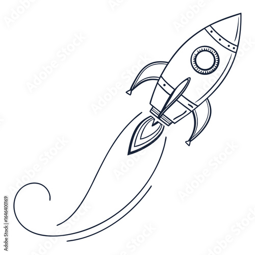 Rocket Ship Graphic Launching Upward with Smoke Trail Vector Illustration