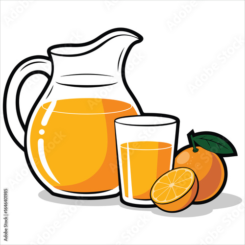 vitamin rich orange beverage with whole and sliced fruit vector graphic