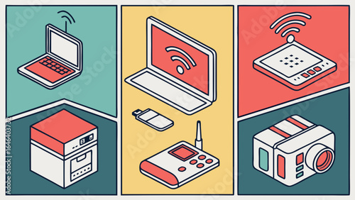 Wireless Devices Illustration: Laptop, Camera, Internet Router, and More