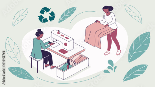 Woman sewing clothes for environmental sustainability and eco-friendly