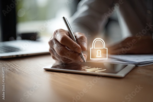 Secure digital signature on tablet, office, paperwork