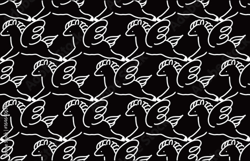 シンプルなペガサスのパターン 翼のある馬 モノクロ