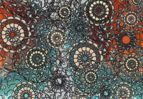 Colored decorative floral backdrop for textiles or covers. Oriental motifs for fashion trends, business concepts, fabrics, scrapbooking, interiors, tiles, prints, wallpapers, dynamic posters, etc. 