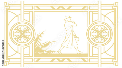 Vintage art deco man walking illustration design element for logo branding and graphic design projects 100