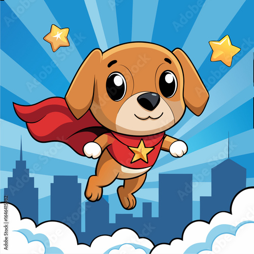 Cute puppy wearing a superhero cape