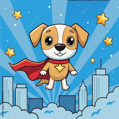 Cute puppy wearing a superhero cape