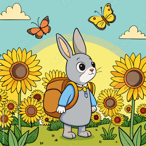 Adventurous rabbit with a backpack