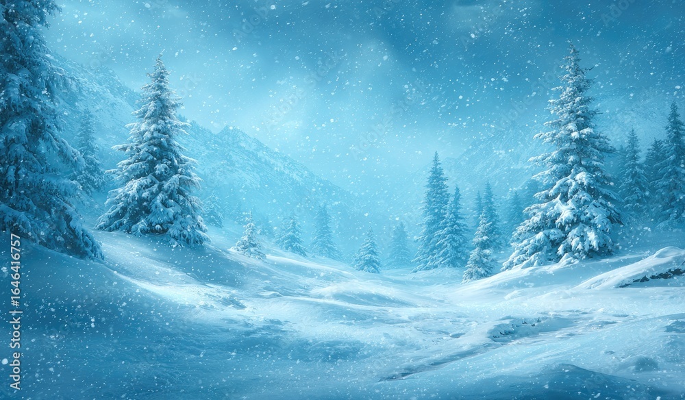 Naklejka premium Winter wonderland landscape, snow-covered pines