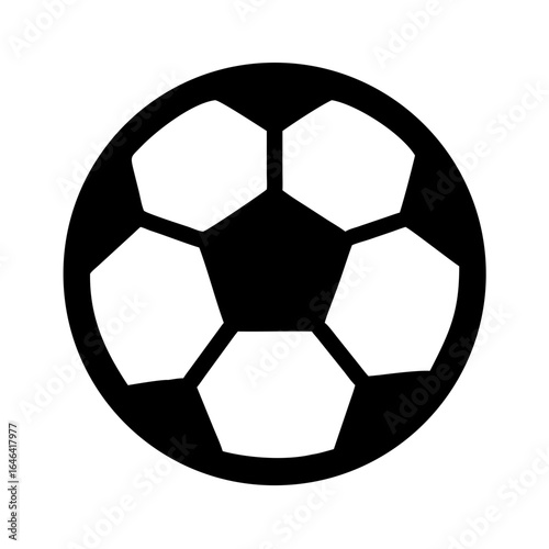 Black and white soccer ball icon on plain white background  