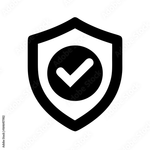 Shield icon with check mark symbolizing security and protection  on white background 