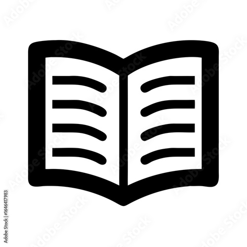 Open book with blank pages in black outline design icon on white background 