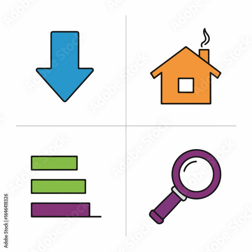 Search and analyze data trends with intuitive icons for business growth and home investment insights