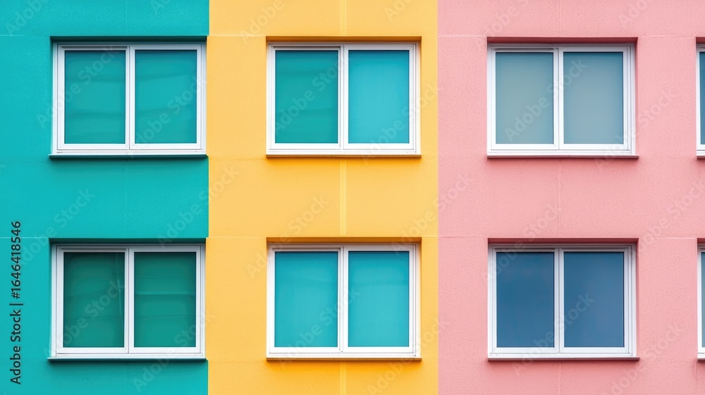 Fototapeta premium A team of construction workers installing new windows on the facade of a residential multi story building working together to upgrade and renovate the home s exterior