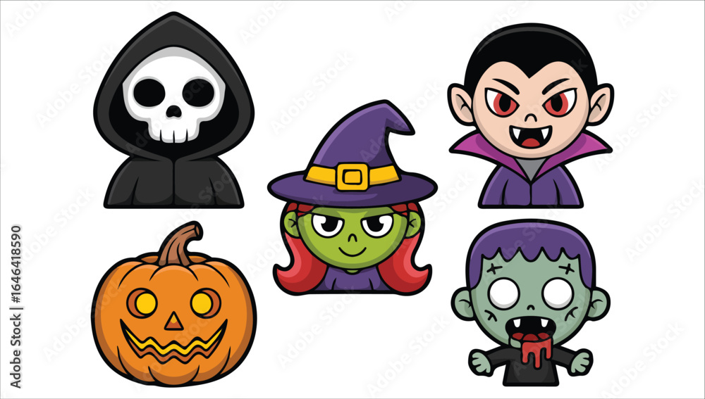 Obraz premium halloween themed monster faces cartoon vector graphic plain backdrop