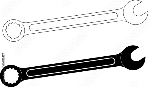 outline silhouette combination Spanner wrench icon set