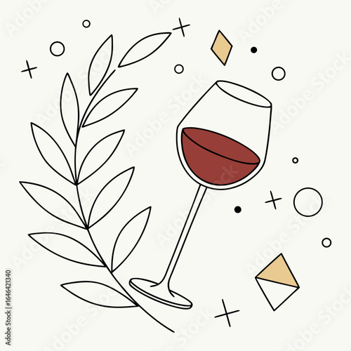 Wine Glass Illustration, Modern Design, Creative Environment, Minimalist Style, Vector Artwork