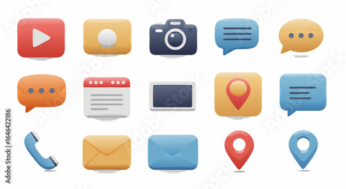 A Colorful Set of Modern Communication Icons Capture, Share, and Connect with Ease and Style
