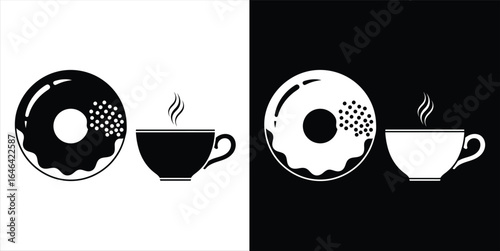 Delicious Coffee and Donut Duo A Black and White Illustration of a Sweet Treat and Hot Beverage