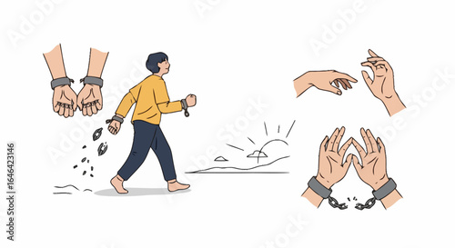Illustration of Freedom from Oppression and Shackles, Symbolizing Liberation, Hope, and New Beginnings, Suitable for Social Justice Campaigns and Awareness Initiatives
