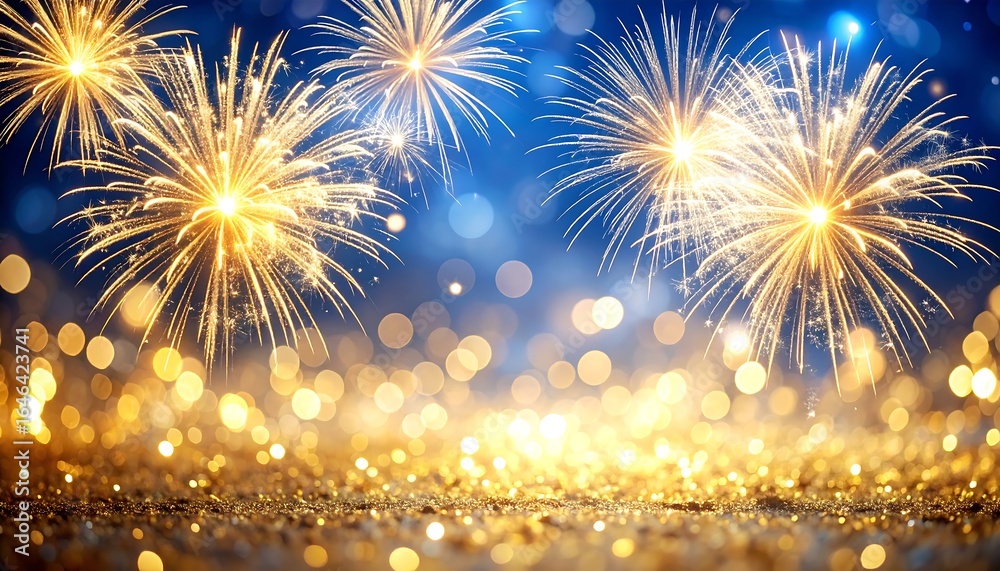 Naklejka premium Festive fireworks display on a dark blue background