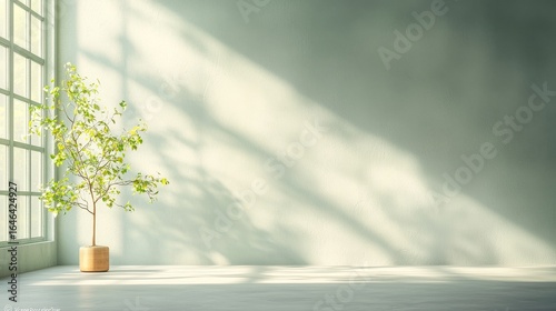 Serene plant growth in sunlit room indoor environment minimalist style peaceful atmosphere