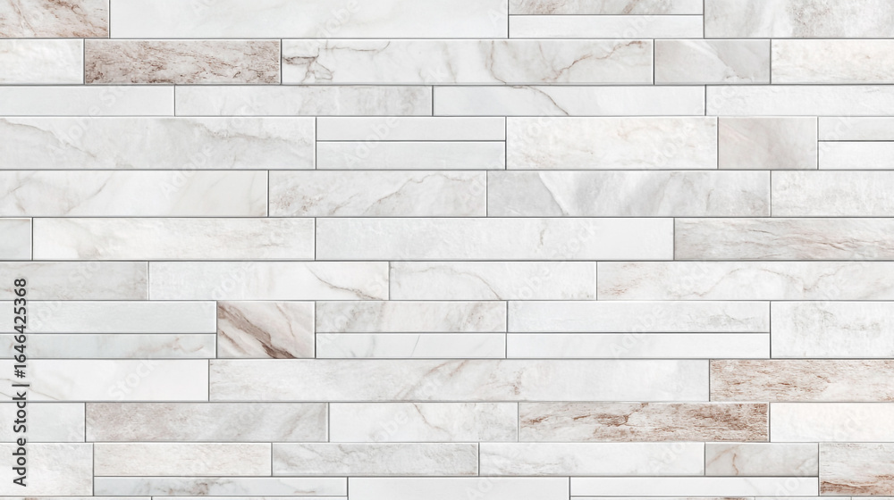 Fototapeta premium White and beige rectangular marble tile wall