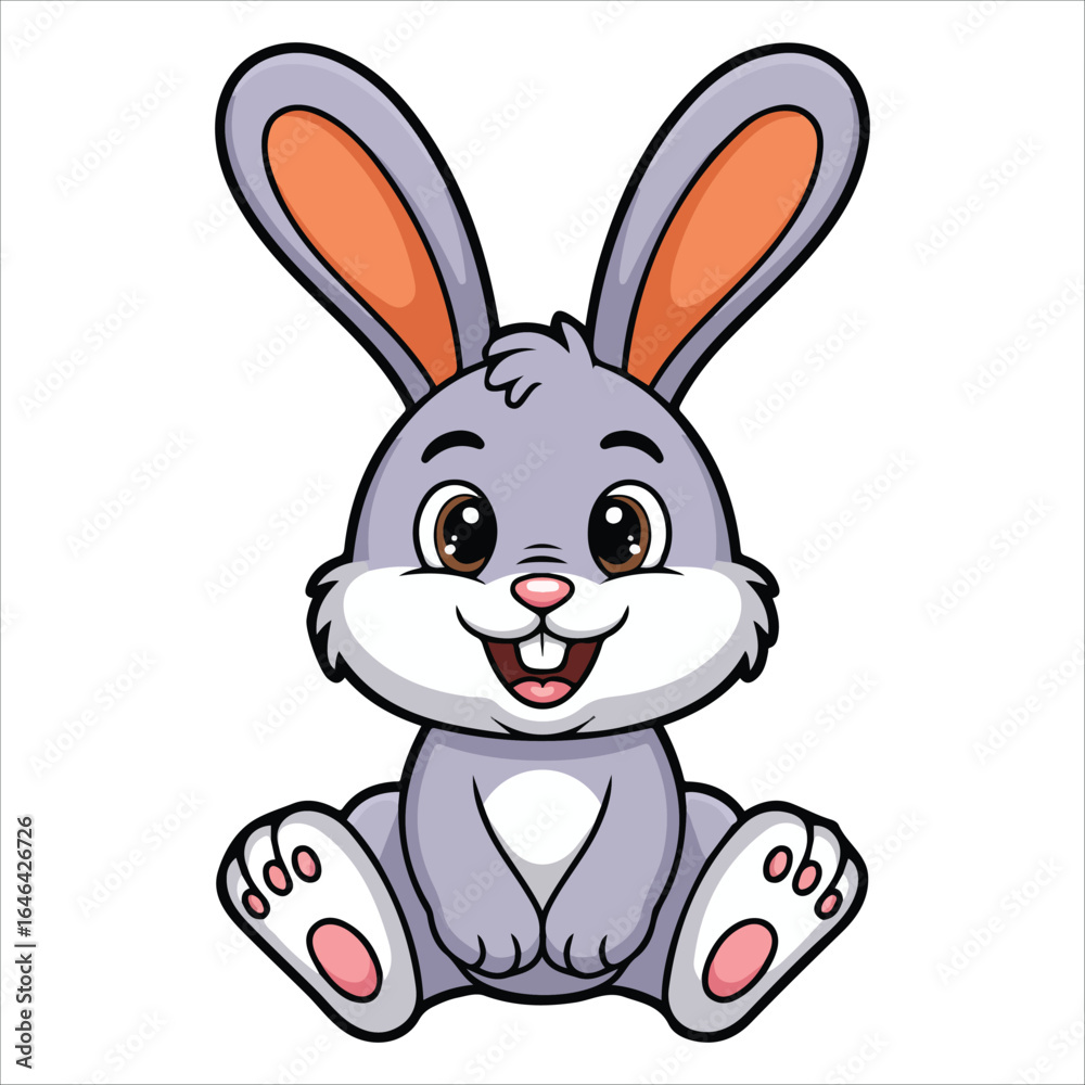 playful animated hare seated vector graphic on plain white backdrop playful animated hare seated vector graphic on plain white backdrop