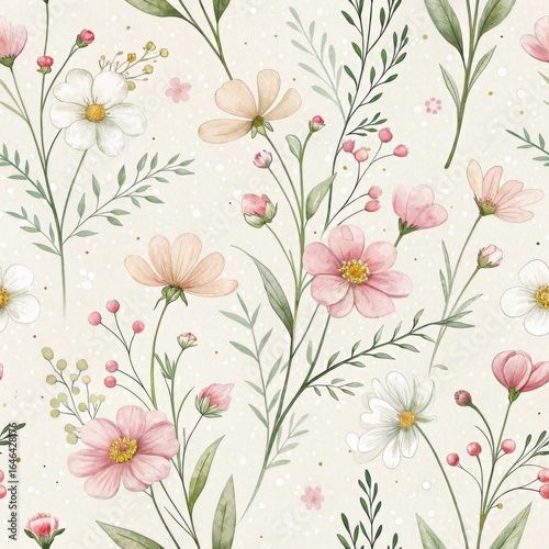 Wallpaper Mural Delicate watercolor floral pattern with soft pink and white blossoms Torontodigital.ca
