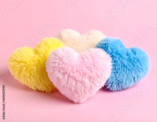 Fluffy hearts with pastel pink background.